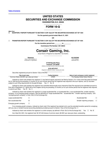 Thumbnail Corsair Gaming
 10-Q Quarterly Report FY2021 