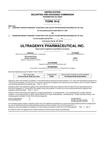 Miniature Ultragenyx Pharmaceutical 10-Q Rapport trimestriel 2021 