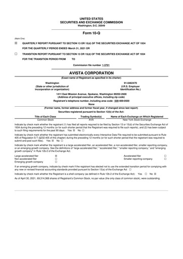 Thumbnail Avista
 10-Q Quarterly Report FY 