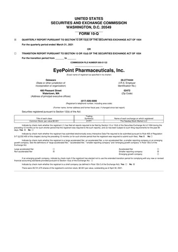 Thumbnail EyePoint Pharmaceuticals
 10-Q Quarterly Report FY 