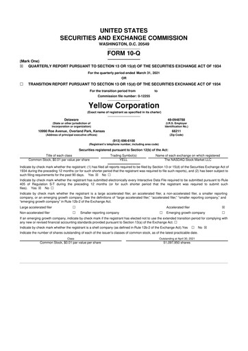 Thumbnail Yellow Corporation 10-Q Quarterly Report FY2021 