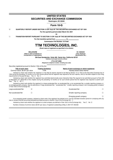 Thumbnail TTM Technologies
 10-Q Quarterly Report FY2021 