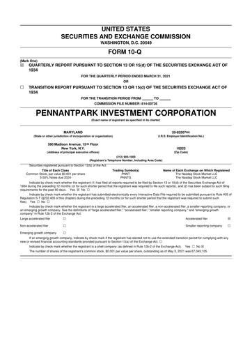 Thumbnail PennantPark Investment 10-Q Quarterly Report FY 