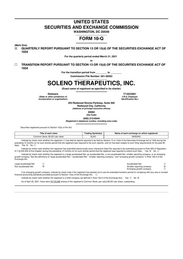 Miniature Soleno Therapeutics 10-Q Rapport trimestriel 2021 