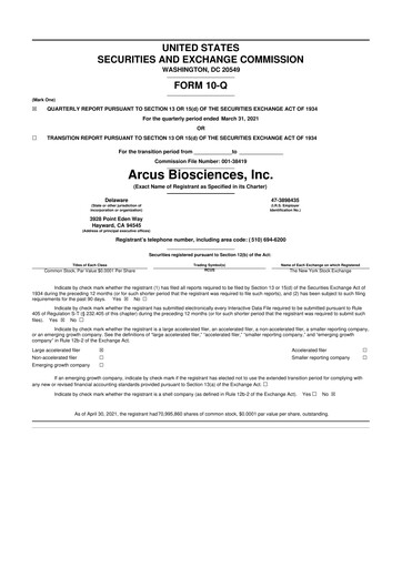 Thumbnail Arcus Biosciences
 10-Q Quarterly Report FY2021 