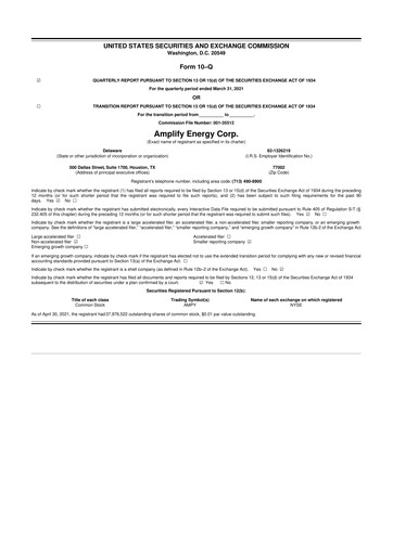 Vorschaubild Amplify Energy
 10-Q Quartalsbericht 2021 