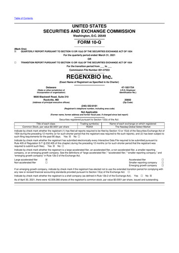Miniature REGENXBIO 10-Q Rapport trimestriel  