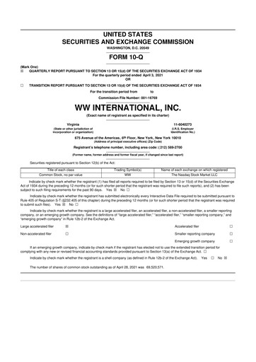 Thumbnail Weight Watchers 10-Q Quarterly Report FY2021 