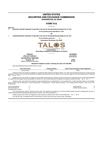 Thumbnail Talos Energy 10-Q Quarterly Report FY2021 