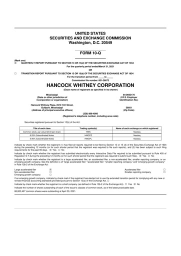 Thumbnail Hancock Whitney 10-Q Quarterly Report FY2021 