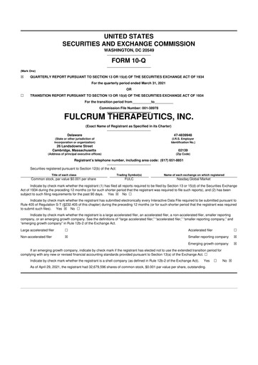 Miniature Fulcrum Therapeutics 10-Q Rapport trimestriel 2021 
