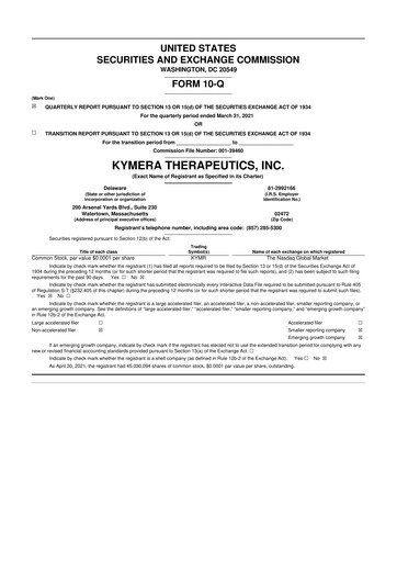Thumbnail Kymera Therapeutics 10-Q Quarterly Report FY2021 