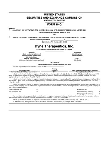 Vorschaubild Dyne Therapeutics 10-Q Quartalsbericht  