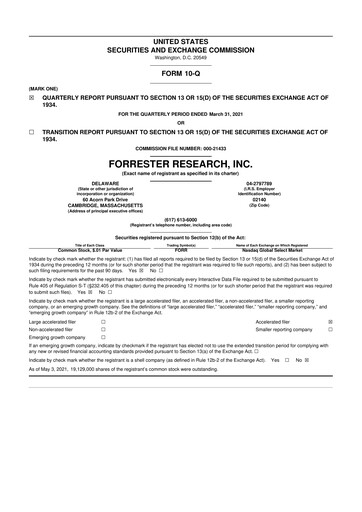 Vorschaubild Forrester Research
 10-Q Quartalsbericht 2021 