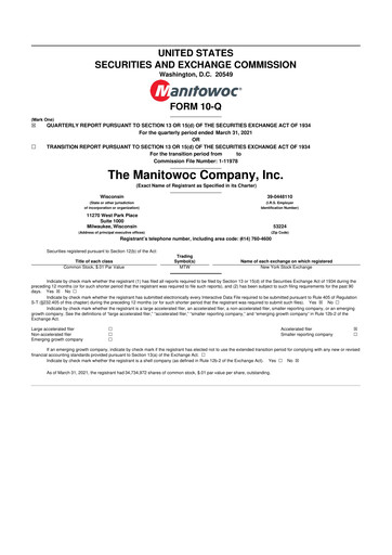 Thumbnail The Manitowoc Company
 10-Q Quarterly Report FY 