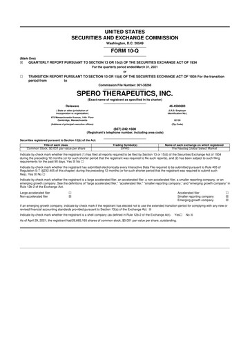 Thumbnail Spero Therapeutics 10-Q Quarterly Report FY2021 