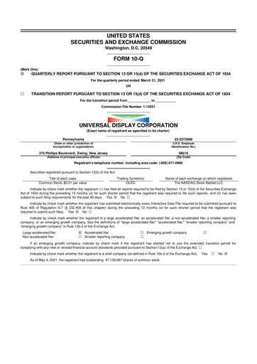 Vorschaubild Universal Display Corporation
 10-Q Quartalsbericht 2021 