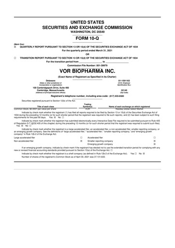 Thumbnail Vor Biopharma 10-Q Quarterly Report FY 