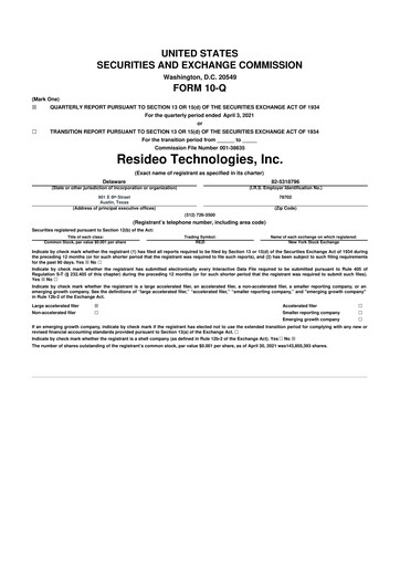 Thumbnail Resideo Technologies
 10-Q Quarterly Report FY 