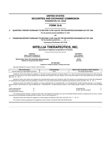 Miniature Intellia Therapeutics 10-Q Rapport trimestriel 2021 