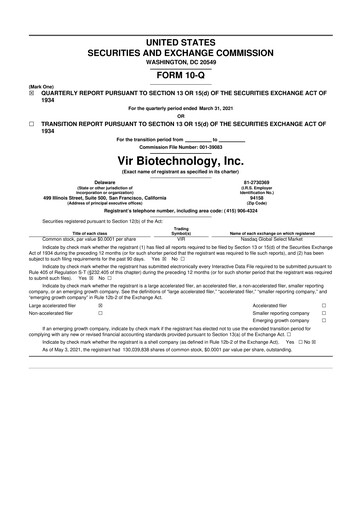 Thumbnail Vir Biotechnology
 10-Q Quarterly Report FY 