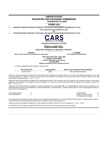 Thumbnail Cars.com 10-Q Quarterly Report FY2021 