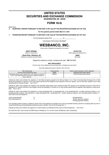 Thumbnail WesBanco 10-Q Quarterly Report FY 