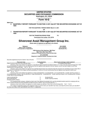 Vorschaubild Silvercrest Asset Management Group 10-Q Quartalsbericht 2021 