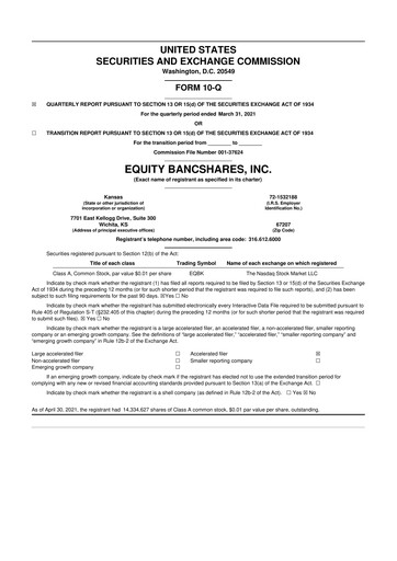 Thumbnail Equity Bancshares 10-Q Quarterly Report FY2021 