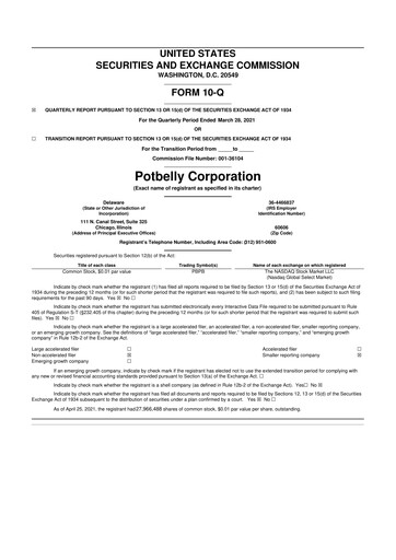 Thumbnail Potbelly Corporation 10-Q Quarterly Report FY2021 