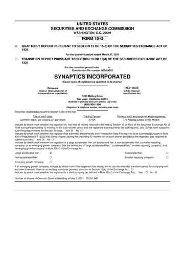 Thumbnail Synaptics 10-Q Quarterly Report FY2021 