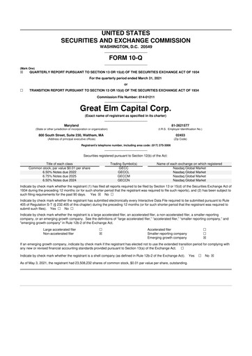 Vorschaubild Great Elm Capital
 10-Q Quartalsbericht  