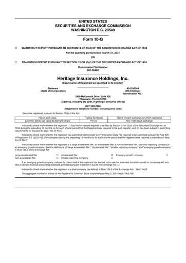 Thumbnail Heritage Insurance 10-Q Quarterly Report FY2021 