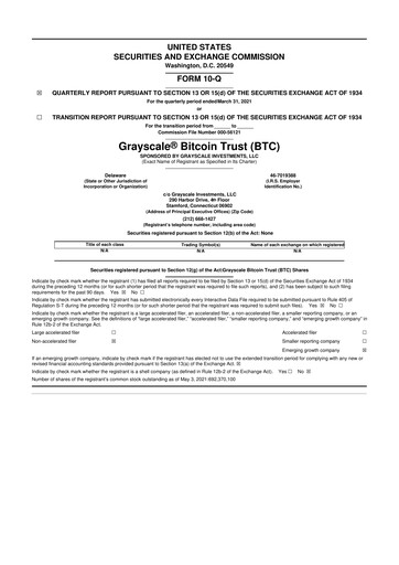 Thumbnail Grayscale Bitcoin Trust 10-Q Quarterly Report FY2021 
