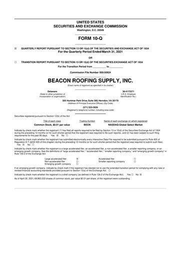 Thumbnail Beacon Roofing Supply 10-Q Quarterly Report FY2021 