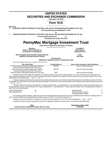 Thumbnail PennyMac Mortgage Investment Trust 10-Q Quarterly Report FY 