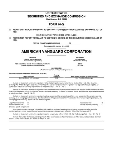 Thumbnail American Vanguard 10-Q Quarterly Report FY 