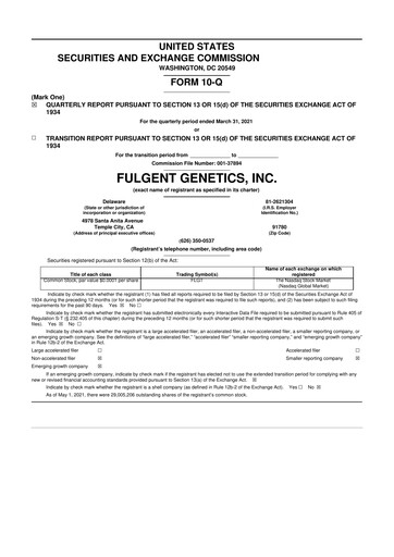 Thumbnail Fulgent Genetics
 10-Q Quarterly Report FY2021 
