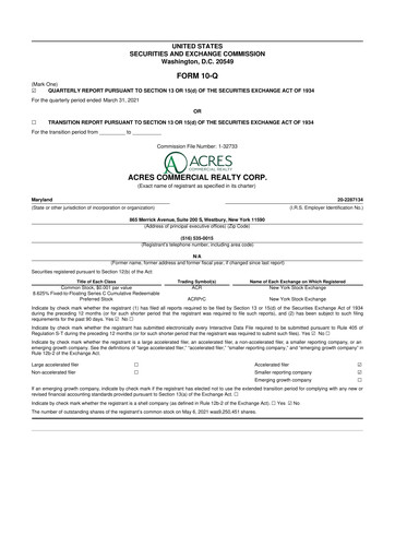 Vorschaubild ACRES Commercial Realty 10-Q Quartalsbericht 2021 