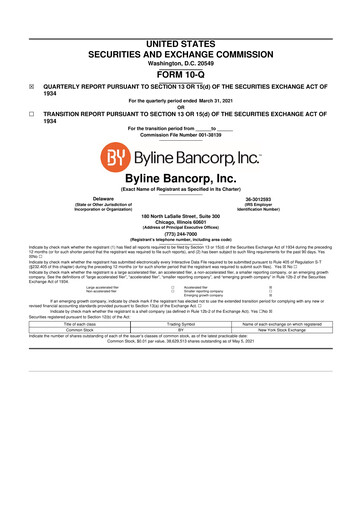 Vorschaubild Byline Bancorp 10-Q Quartalsbericht 2021 