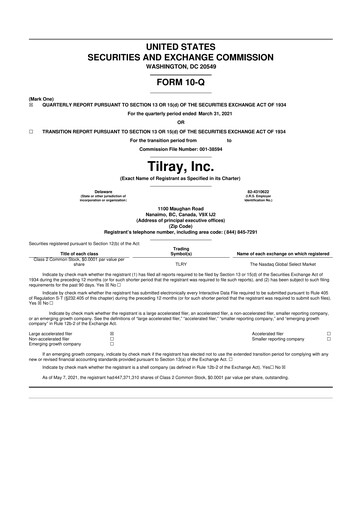 Miniature Tilray Brands
 10-Q Rapport trimestriel  