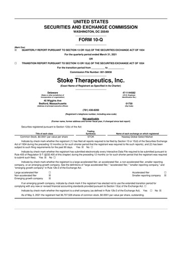 Thumbnail Stoke Therapeutics 10-Q Quarterly Report FY 