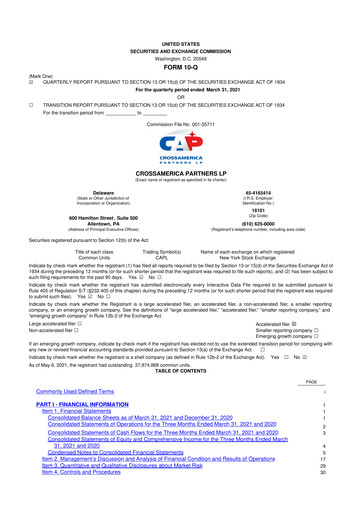Miniature CrossAmerica Partners 10-Q Rapport trimestriel 2021 