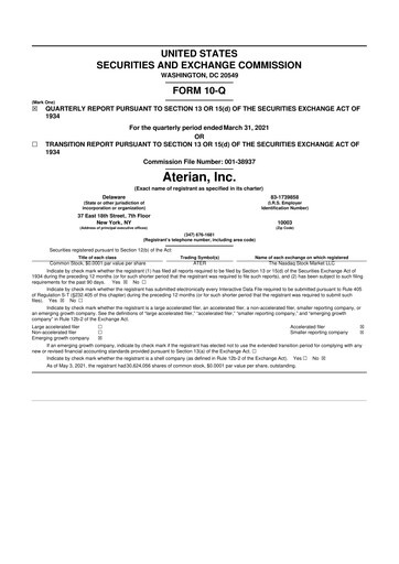 Miniature Aterian 10-Q Rapport trimestriel 2021 