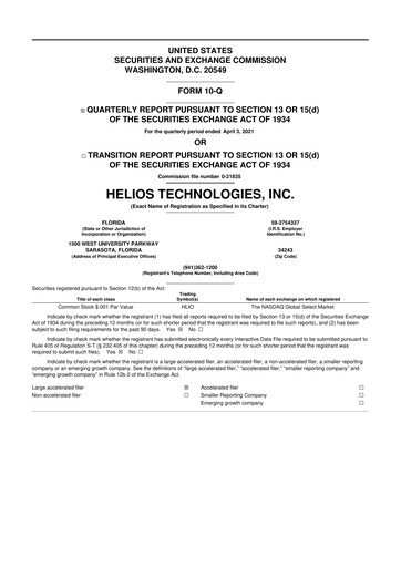 Thumbnail Helios Technologies 10-Q Quarterly Report FY2021 