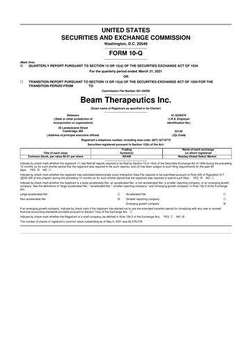 Thumbnail Beam Therapeutics
 10-Q Quarterly Report FY 
