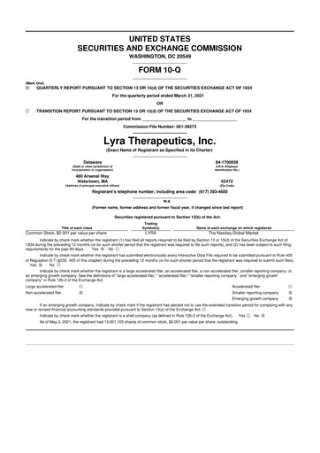Thumbnail Lyra Therapeutics 10-Q Quarterly Report FY2021 