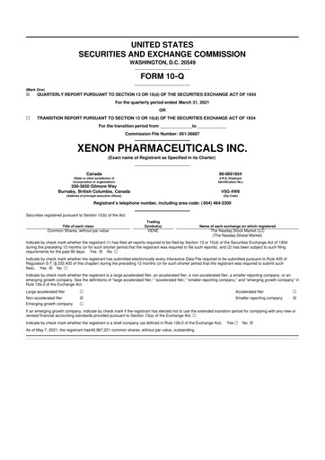 Thumbnail Xenon Pharmaceuticals 10-Q Quarterly Report FY 