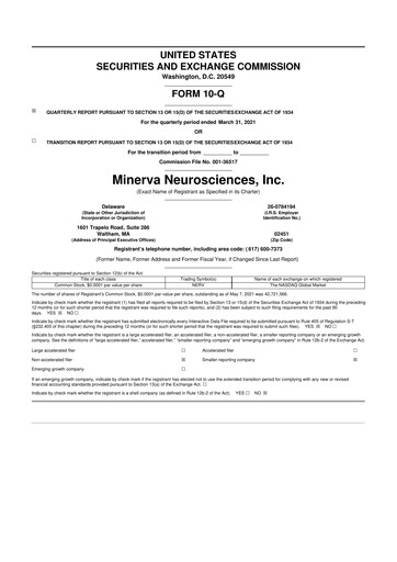 Thumbnail Minerva Neurosciences
 10-Q Quarterly Report FY 