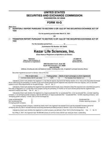 Thumbnail Kezar Life Sciences 10-Q Quarterly Report FY 